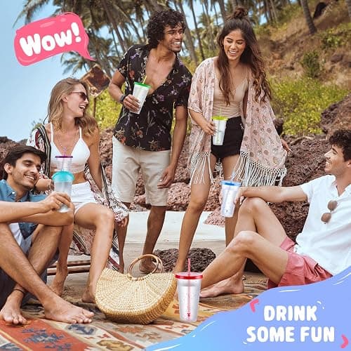 Meoky Confetti Color Changing Cups with Lids and Straws for Iced Coffee, Party, Pool - 12 Pack 24oz Reusable Plastic Tumblers for Kids and Adults thumbnail 2