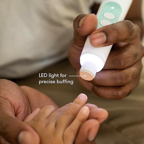Frida Baby Electric Nail Buffer | Safe + Easy Baby Nail File, Baby Nail Clippers + Nail Trimmer Kit for Newborn, Toddler, Children's Fingernails/Toenails, 4 Buffer Pads, LED Light, Storage Case, White - Electric Nail Buffer thumbnail 4