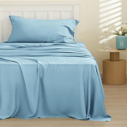 Bedsure Cooling Sheets Twin XL, Rayon Derived from Bamboo, PureWoven, Breathable & Soft Twin XL Sheet Sets, Deep Pocket Up to 16 Inches, Hotel Luxury Silky Dorm Bedding for Hot Sleepers, Aqua thumbnail 2