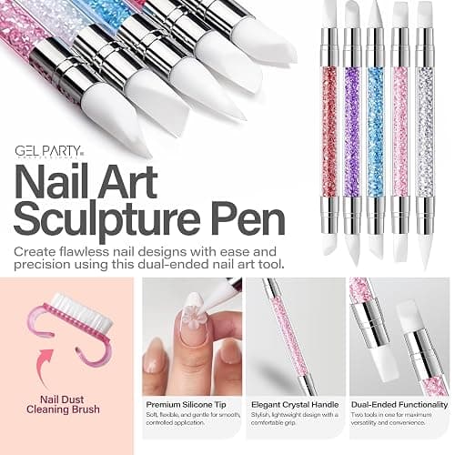 GELPARTY 21 Pcs Pastel Nail Art Brush Set for Gel Polish, Acrylic & Ombre – Professional Detail Liner Brushes, Dotting Tools, Silicone Sculpting Pens & Gradient Painting Kit for DIY Manicure thumbnail 6