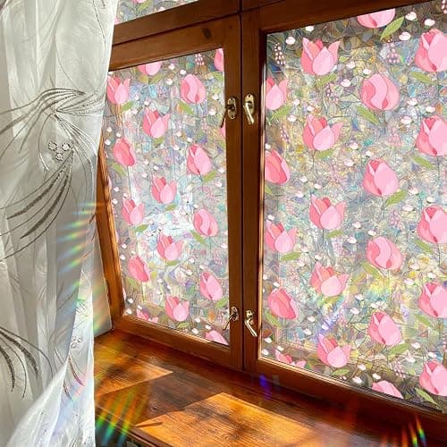 WBQMUNY Window Film,Rainbow Window Privacy Film,Tulip Vine Double Sided Static Glass Window Clings Stickers for Home Office Living Room Bathroom Glass Windows Door Decor17.7" x 43.3" thumbnail 6