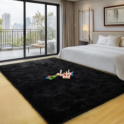 qulint 5x7 Area Rug for Living Room, Large Fluffy Black Carpet for Bedroom Soft Shag Shaggy Kids Room Rug, Solid Modern Fuzzy Alfombras for Boys and Girls Dorm Nursery Home Decor (5ft x 7ft, Black) thumbnail 7