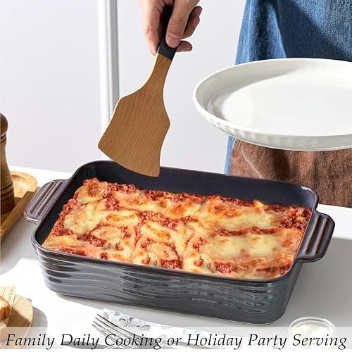 Ceramic Baking Dish Set of 3, Casserole Dishes for Oven, Square Porcelain Bakeware Set with Handles, Lasagna Baking Pan for Cooking, Perfect for Baking and Serving, Housewarming, Halloween, Thanksgiving, Christmas, New Year- Kiln-Transformed Purple thumbnail 2
