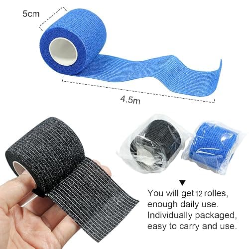 GooGou Self Adherent Wrap Bandages Self Adhering Cohesive Tape Elastic Athletic Sports Tape for Sports Sprain Swelling and Soreness on Wrist and Ankle 12PCS 2 in X 14.7 ft (Black 12pcs) thumbnail 4
