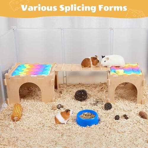 BeBeJoJo Meerschweinchen Versteck Aus Holz,2 Häuser,55x25x20cm,Meerschweinchen Haus Mit Rampe Kaninchenhaus für Kleine Haustiere thumbnail 5