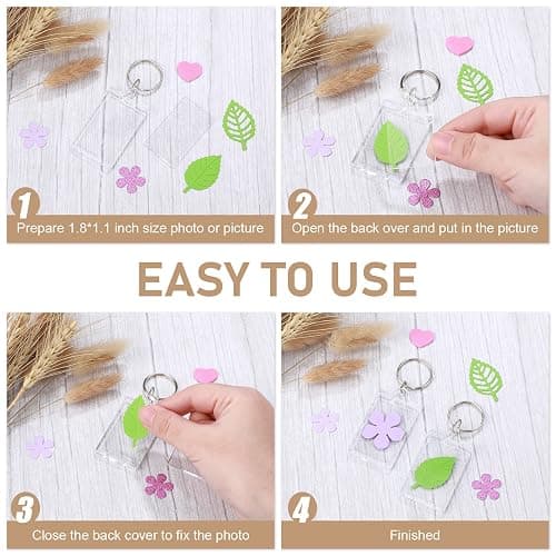 Junkin 150 Pack Acrylic Photo Keychains Clear Personalized Picture Frame Keychain Holder Blank Photo Insert Keyring DIY Favor thumbnail 4