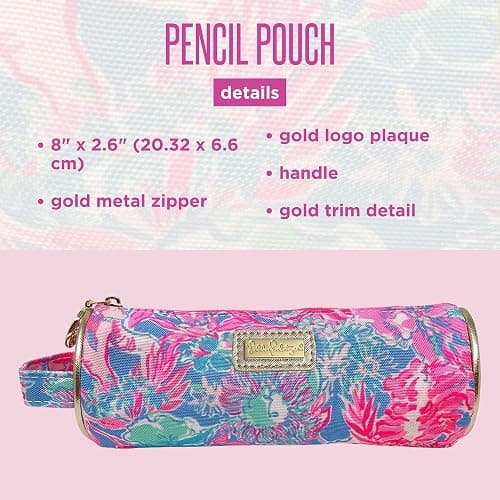 Lilly Pulitzer Pink Pencil Pouch Holder, Cute Travel Bag/Case with Carrying Handle and Zip Close, Viva La Lilly - Image 1