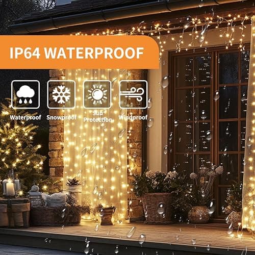 Patioman Fairy Curtain Lights, 200 LED Upgraded Tangle-Free Hanging Lights with Remote, USB Plug in String Lights for Bedroom Wall Window Wedding Party Xmas Home Décor - 6.6 x 6.6 Ft, Warm White thumbnail 6