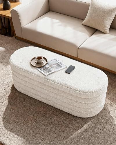GLAXYFUR Storage Ottoman Bench, 43 Inch Upholstered Entryway Shoe Seat, End of Bed Stool Blanket Chest for Living Room, Hallway, Sherpa White thumbnail 3