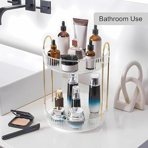 YCIA&DONE 360 Rotating Makeup Organizer and Storage for Vanity Bathroom Countertop, High Capacity Cosmetic Skincare Perfume Organizers for Dresser Lazy Susan (Clear White,2 Tiers) thumbnail 6