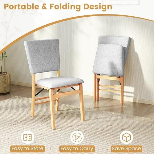 Giantex Folding Dining Chairs Set of 4, Armless Kitchen Chair w/Padded Seat & Tilt Backrest, Rubber Wood Legs, Upholstered Accent Side Chairs for Dining Room, Living Room, Restaurant thumbnail 4