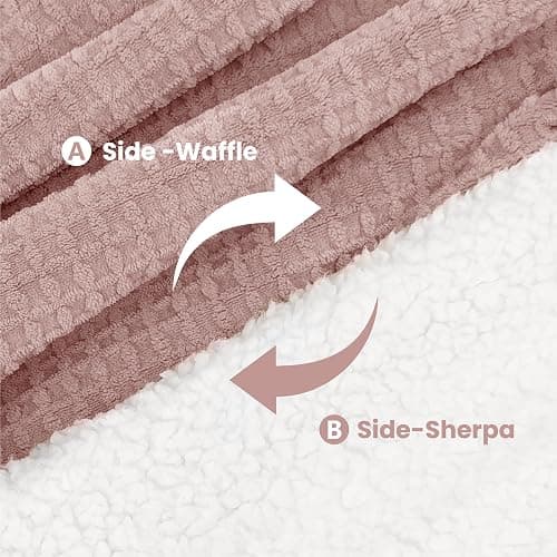 blunique Heated Blanket Electric Throw Waffle, 50x60 Inches Sherpa Fleece Fast Heating Blanket 6 Heating Levels & 4 Hours Auto Off ETL Certification, Pink Throw thumbnail 8