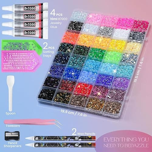 Lotwow 50000Pcs Bedazzling Kit with Rhinestones 3mm, 40 Colors Bedazzler Kit Resin Rhinestones Nail Gems & Glitter Gem Art Supplies, Diamond Art Kits Accessories with Pickup Pen, 4pcs 10ml B7000 Glue thumbnail 3