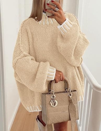 PRETTYGARDEN Women's 2025 Fall Oversized Pullover Sweaters Long Sleeve Mock Neck Chunky Knit Jumper Tops Winter Clothing thumbnail 6