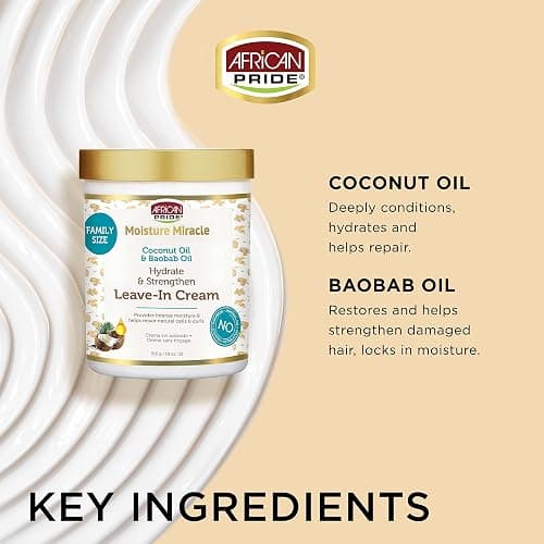 African Pride Moisture Miracle Coconut Oil & Baobab Oil Leave-In Hair Cream - Provides Intense Moisture & Helps Repair Natural Coils & Curls, Hydrates & Strengthens, 18 oz thumbnail 3