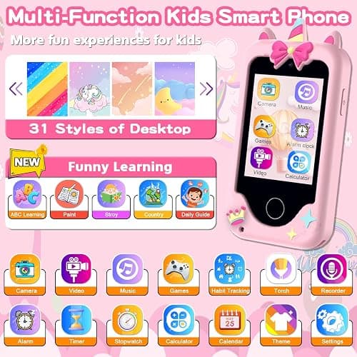 Kids Phone Toys for Girls, 3 4 5 6 7 8 Year Old Boys Girls Christmas Birthday Gifts for Kids, 2.8" Touchscreen Smartphone Toddler Cell Phone, Children Play Toy Phone with Camera, Game, Music, 8GB Card thumbnail 2