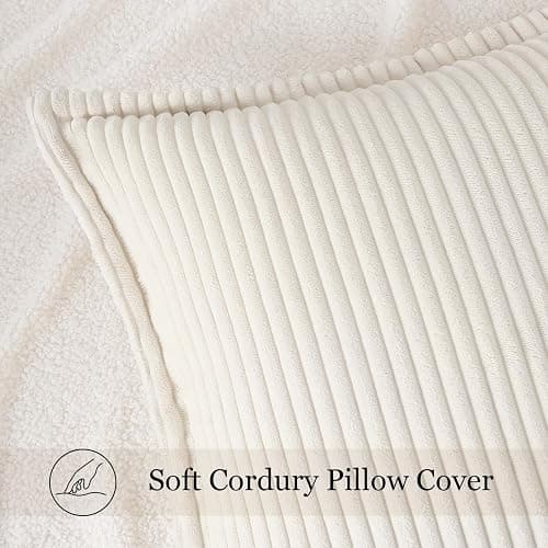 Mecatny Corduroy Fall Throw Pillow Covers 18x18 Set of 2 Cream White | Soft Striped Texture, Broadside Design, Neutral Boho Square Pillow Cases for Sofa Couch Living Room Bedroom, Home Décor thumbnail 5