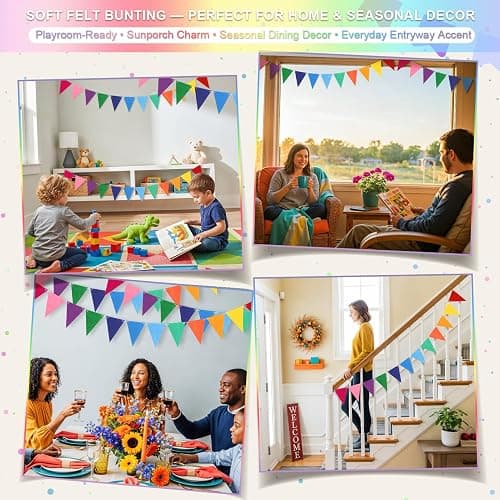 LITAUS Pennant Banner Flags - 6-Pack Pre-Strung Rainbow Party Garland | Felt Triangle Bunting for Birthdays, Baby Showers, Weddings, Pride, Carnival and Festival Decorations thumbnail 6