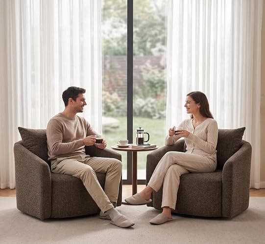 CONG HOME Oversized Boucle Swivel Accent Chair, 40" Wide Upholstered Armchair,5Colors (2, Tan) thumbnail 5