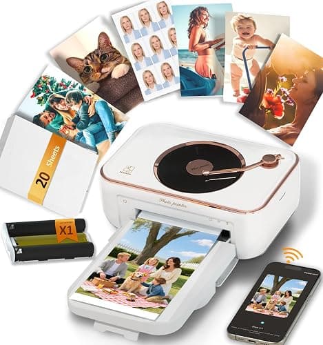 CP6000 Photo Printer 4x6'', Full Color Picture Printer, Wi-Fi Wireless Instant Photo Printers for Home Use (20 Papers & 1 Ribbon) for iOS Android, Thermal Dye Sublimation, AR Video, Fun App, White - Image 1
