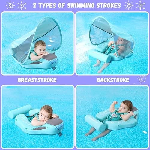 GENTEACO Mambobaby Baby Swim Float with Canopy Non-Inflatable Infant Pool Float with Tail 3-24 Months Avoid Flip Solid Skin-Friendly Material for Toddler Boys Girls thumbnail 4