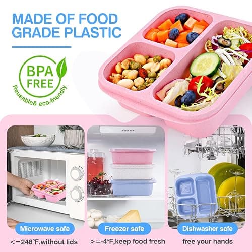 Rinwoc Bento Box [Portion Size], 3 Pack Snack Containers with 3 Compartments for Meal Prep & On-the-Go [School, Travel], Lunchable Container Reusable and BPA-Free thumbnail 3
