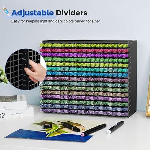 SANFURNEY Art Marker Storage Rack for 300 Markers, Watercolour Brushes Pens Color Pencils Organizer Holder for Desk - Black thumbnail 4