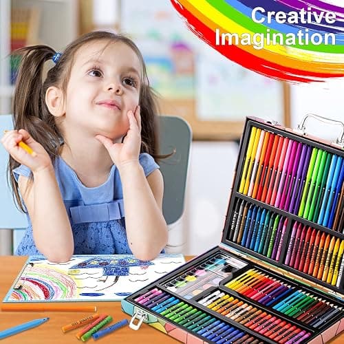 Art Supplies, 180 Pack Drawing Painting Set for Kids Girls Boys Teens, Coloring Art Kit Gift Case with Clipboard, Coloring Papers, Oil Pastels, Crayons, Colored Pencils, Watercolor Cakes, Markers thumbnail 8