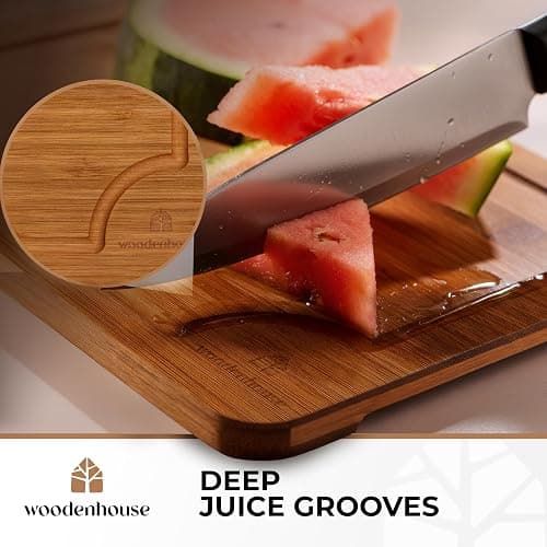 Bamboo Cutting Board Set of 3 with Holder – Durable Wooden Boards for Kitchen, Chopping & Serving – Eco-Friendly by Woodenhouse thumbnail 6