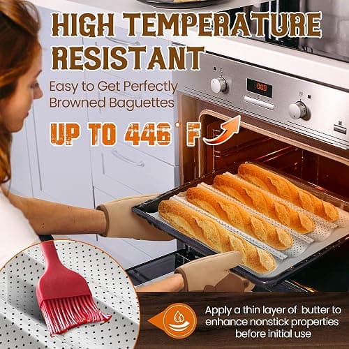 Pavsrmy Baguette Bread Pan, Premium Nonstick Perforated Baguette Pan for French Bread Baking, 4 Loaves Baguette Baking Tray for Sourdough, Italian Bread, Perfect for Creating Crisp Golden-Brown Crust thumbnail 6
