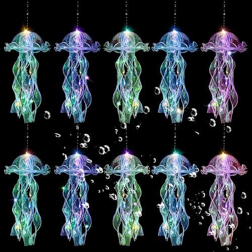 AWATIN Jellyfish Decor, 10 Pcs Jellyfish Lanterns - Hanging Jelly Fish Decoration for Mermaid Theme Party & Under The Sea Party Decorations, Birthday Gift Supplies for Women Girls Baby (5 Colors) - Image 1