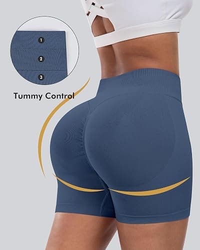 CHRLEISURE Workout Gym Biker Shorts, High Waisted Butt Lifting Scrunch Butt Sports Seamless Shorts Sets 4 Piece thumbnail 3