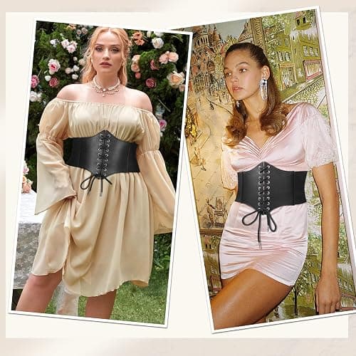 JASGOOD Women’s Elastic Costume Waist Belt Lace-up Tied Waspie Corset Belts for Women - Fits Waist 27"-30" - A-black thumbnail 4