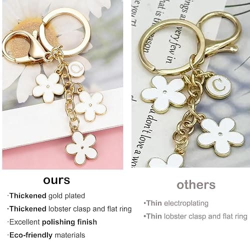 SELOVO Initial Keychain White/Pink/Black Cute Keychain Girl Purse Charms for Handbag Cute Letter Flower Keyring for Backpack thumbnail 5
