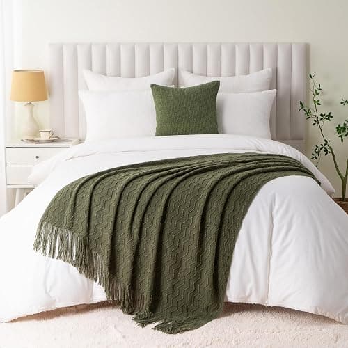 BATTILO HOME Olive Green Throw Blanket for Couch, Green Bed Throws Decorative Boho Lightweight Blanket for Sofa Living Room, 50"x60" thumbnail 5