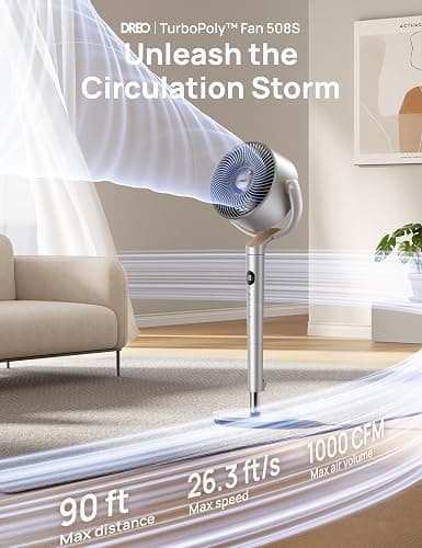 Dreo Smart Fans for Bedroom, 120° +120° Omni-Directional Oscillating Fan, 90ft Quiet Pedestal Fan with RGB Light, 9 Speeds, 6 Modes, 20dB, 8H Timer, Wi-Fi/Voice, 37-42" Floor Fans with Remote, Silver thumbnail 2