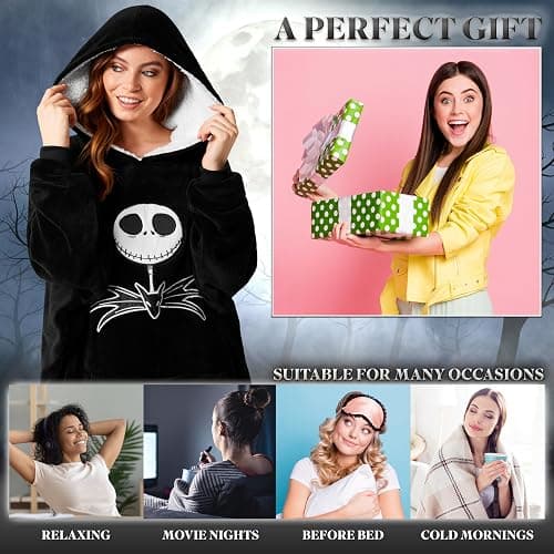 Disney Felpe con Cappuccio da Donna Felpa Coperta Oversize in Pile Felpa Invernale Donna Ragazza Stitch Jack Skellington thumbnail 4