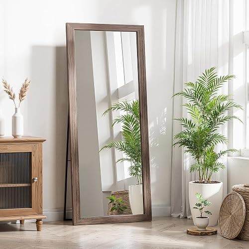 TRAHOME Full Length Wooden Mirror for Wall or Floor, 56"x20" Rustic Farmhouse Solid Wood Frame with Stand, Large Rectangular Wall-Mounted or Leaning Mirror for Bedroom, Living Room, Entryway thumbnail 5