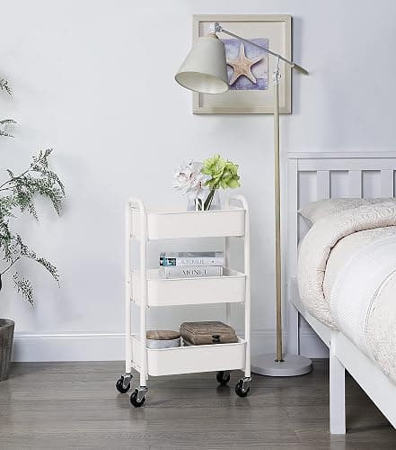 SunnyPoint 3-Tier Delicate Compact Rolling Metal Storage Organizer - Mobile Utility Cart Kitchen/Under Desk Cart with Caster Wheels - WHT (15.35" X 10.24" X 26.8"H) - Wht - 15.35" X 10.24" X 26.8"H thumbnail 6