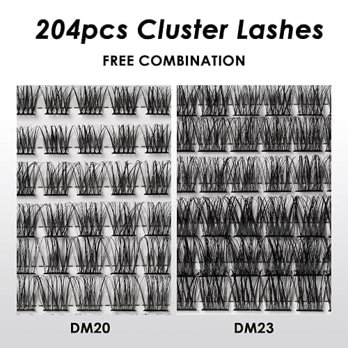 Lash Clusters 204 Pcs Individual Lashes Clusters Eyelash Extensions False Eyelashes DIY Lash Extension Kit Reusable False Eyelashes Natural Look Mix 10-16mm C D-Curl(DM20+DM23) thumbnail 3