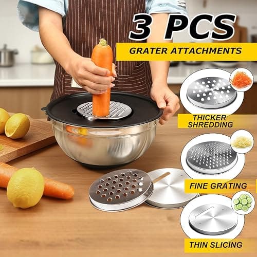 VZZNN 24Pcs Stainless Steel Bowls Set with 6 Airtight Lids & 3 Graters - Premium Non-Slip Base Nesting Mixing Bowls for Food Prep, Serving & Storage thumbnail 4