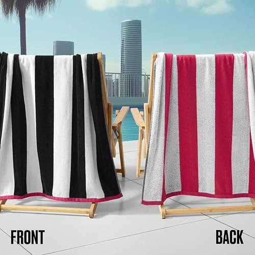 Juicy Couture Black/Hot Hot Pink/White Pink Reversible Cabana 36" x 72" 100% Cotton Oversized Beach Towel - Soft, Absorbent, and Quick-Drying, Perfect for Beach, Pool, or Travel thumbnail 3