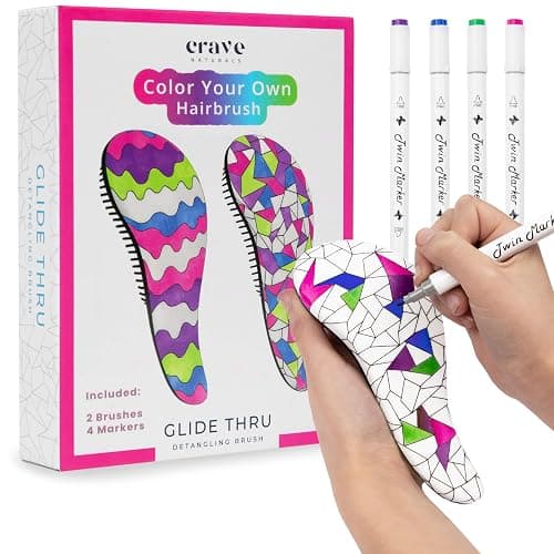 Crave Naturals Color Your Own Small Kids Hair Brush, 2pk - Arts & Crafts, Mini Detangler for Toddlers - Activities for Children 4-8 (Wavy/Mosaic) - Image 1