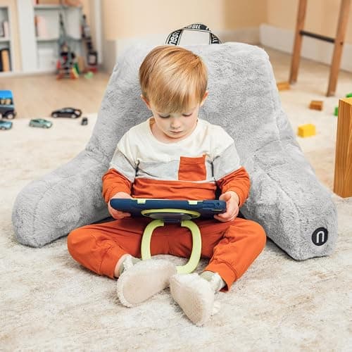 Nestl Fur Reading Pillow, Stylish Back Pillow for Bed Sitting Up, Faux Fur Bed Chair Pillow with Arms, Reading Pillows for Sitting in Bed Adult & Kids, Back Support Pillow for Bed Rest - Light Grey thumbnail 7