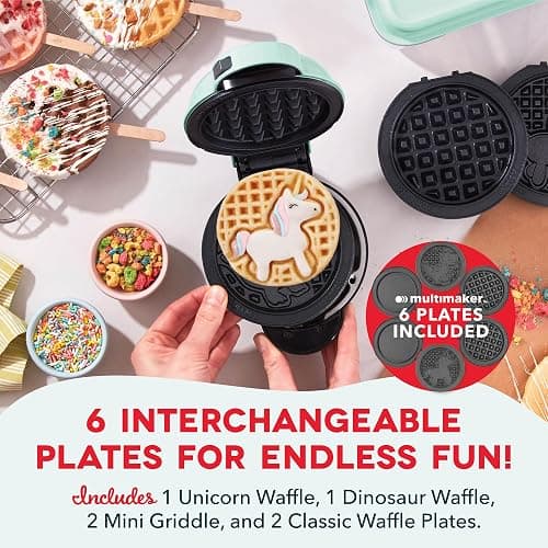 Dash MultiMaker® Mini System - Compact Waffle Maker for Family Breakfasts - Removable Griddle Plates & nonstick surface - 6 Plates - Aqua thumbnail 2