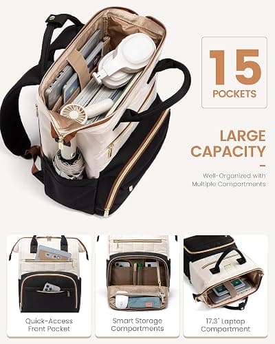 LOVEVOOK Puffer Backpack Purse for Women with 17 Inch Laptop Pocket, Nurse Teacher Work Bags for Gifts, Personal Item Travel Bag for College School, Cute Student Bookbag for Teen Girls Waterproof thumbnail 3