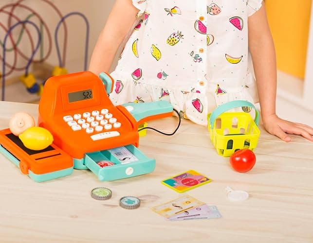 Battat - Interactive Kids Cash Register with Scanner & Sounds - 26-Piece Pretend Play Shopping Set with Light-Up Scanner, Play Money & Card - Educational Toy for Learning & Fun - Ages 3+ thumbnail 10
