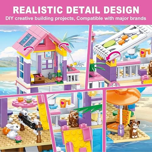 WINGIFT 955 Piece Beach House Building Set,Seaside Beach Villa Building Toys Friends Vacation Hut Blocks Set,STEM BuildingToys with Helicopter,Yacht,Sailboat,Christmas Birthday Gift for Girl Age 6-12+ thumbnail 6