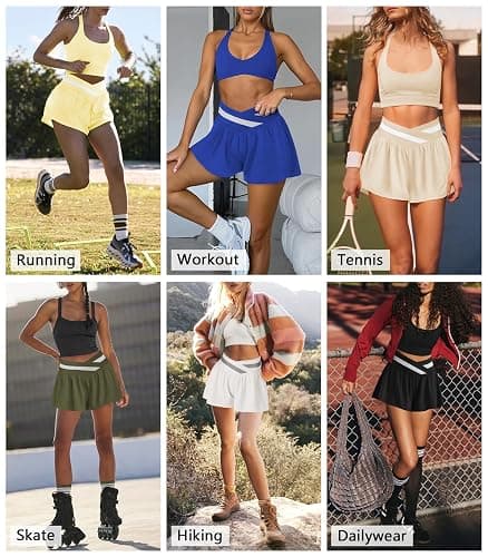 Hragc Womens Athletic Workout Shorts Flowy Butterfly Elastic Crossover High Waisted 2 in 1 Running Shorts Pockets for Women thumbnail 6