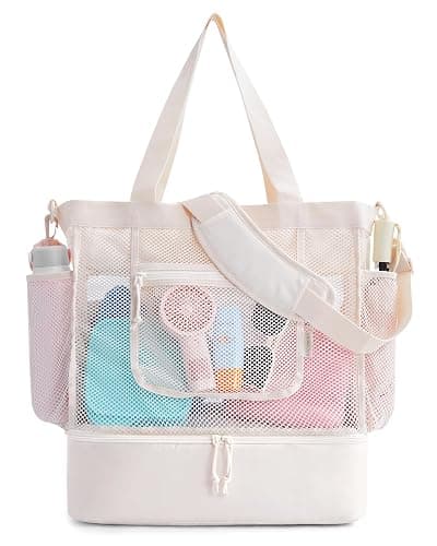BAGSMART Beach Bag for Women, Mesh Tote Bags with Zipper, Sandproof Vacation Essentials with Cooler for Swim Cruise Pool thumbnail 8
